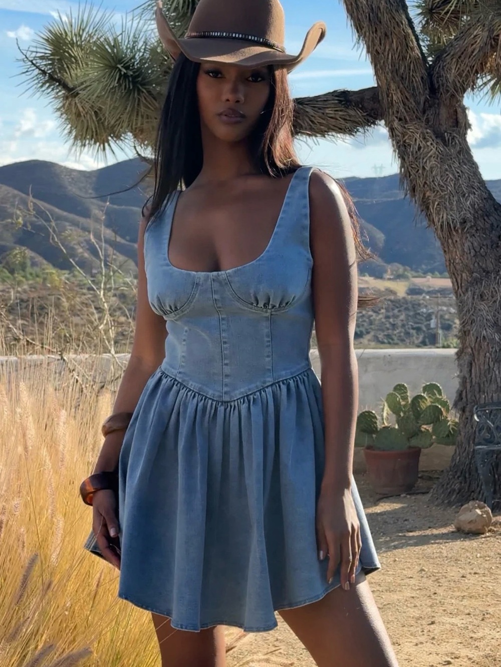 12th Tribe Denim Blue Sleeveless Mini Dress
